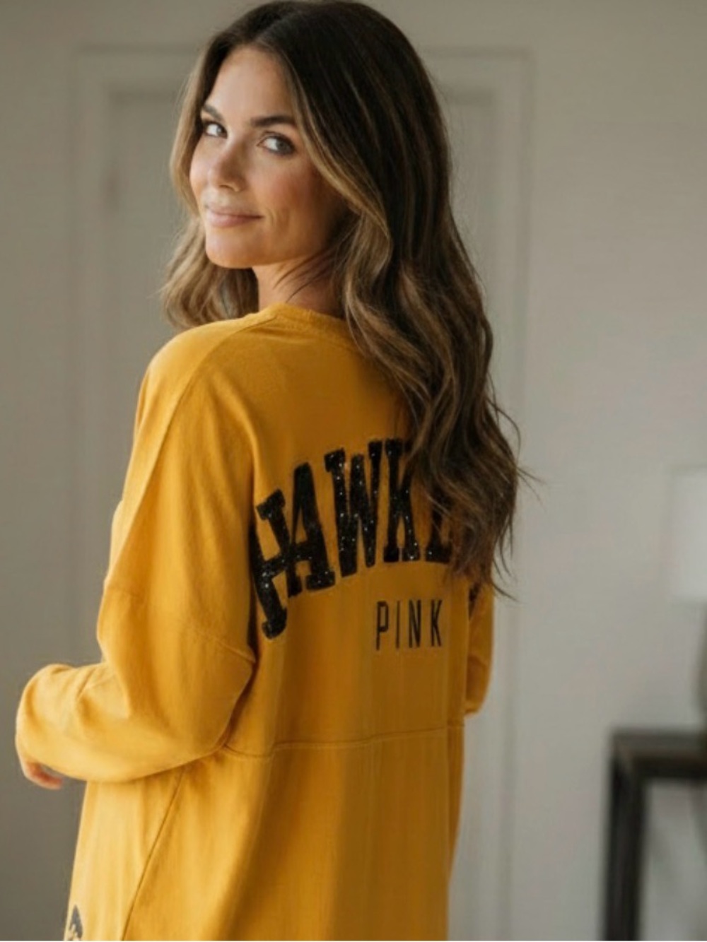 PINK Victoria's Secret Iowa Hawkeyes Sequin Spirit Jersey Long Sleeve Shirt Smal